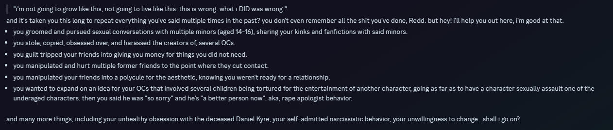 A former friend's response to his behavior (context for previous image).